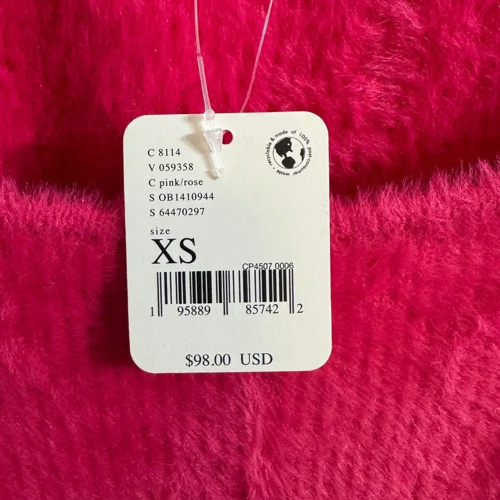 🔥Free People🩷🦋🩷 Pink Rose Fuzzy Puff Sleeve Square Neck Sweater‎ XS NEW$98